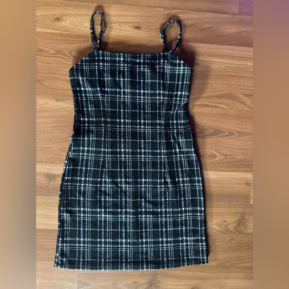 RSQ Black and White Plaid Spaghetti Strap Mini Dress